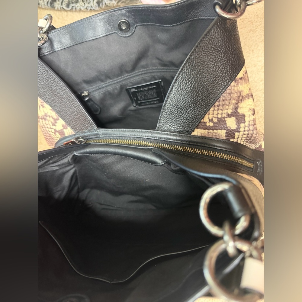Coach Black Pebbled Leather Snake Trim Tote F57505 Shoulder Bag Python Accent 🖤🐍 - Picture 14 of 17
